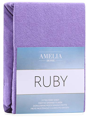 AmeliaHome Spannbettlaken 200x220-220x240 cm Frottee Baumwolle Spannbetttuch, violett