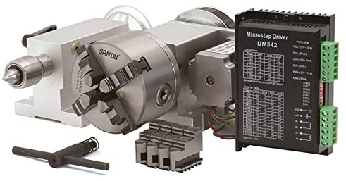 CNC 57HS76 Schrittmotor (6:1) K12-100mm 4 Backenfutter 100mm 4 Achse A Aixs Drehachse, Tailstock für CNC Router 4 (mit DM542 Antrieb)