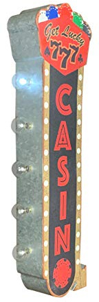 Get Lucky Casino Marquee LED Sign, 25 Double Sided Off The Wall Display, Battery Powered, Vintage Distressed Design, Ready to Hang in Home, Bar, Game Room, Garage, Man Cave