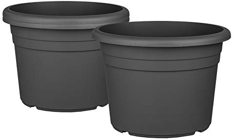 BigDean 3X Blumentopf Ø 40 cm Anthrazit Kunststoff Pflanztopf 40 x 28 cm | Containertopf, Übertopf, Pflanzkübel rund, Stabile Blumentöpfe, Robust & Langlebig, UV Beständig, Wetterfest