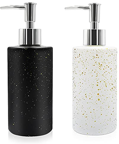 2 Pack 12 Oz Glass Soap Dispenser with Pump, Refillable Liquid Bottle Dispenser, Premium Hand Jar Dispenser for Bathroom, Kitchen, Countertop, Dish