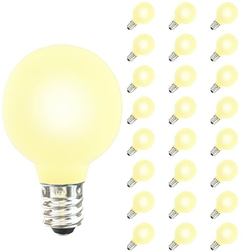 Pallerina G40 Frosted Replacement Bulbs, 25 Pack 5 Watt G40 Replacement Light Bulbs for String Lights with 12/C7 Candelabra Base, G40 Incandescent Bulbs for Indoor Outdoor Christmas Decorative