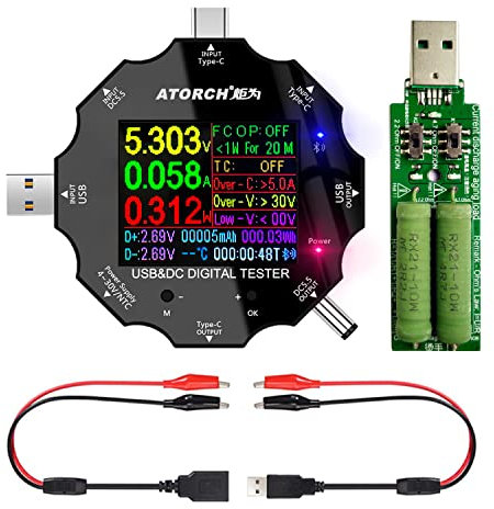 Digitalmultimeter,Spannung,Strom,Leistung,Widerstand,Kapazitätsdetektor,mit Clip-Kabel Unterstützt PD2.0/PD3.0,QC2.0/QC3.0 (UD18(Erkennungslinie+Last))