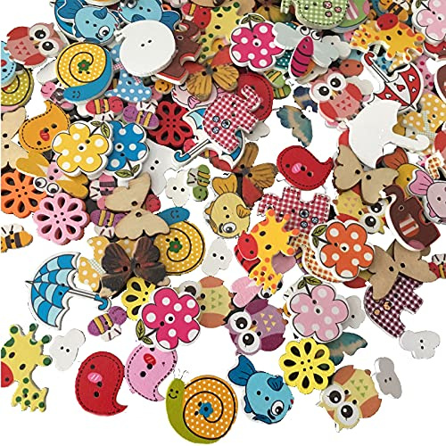 100 Stück Tiere Knöpfe, Bunt Kleine Knöpfe, Bastelknöpfe Puppenknöpfe für Scrapbooking und Nähen, Malerei, DIY Handgefertigte Verzierung…