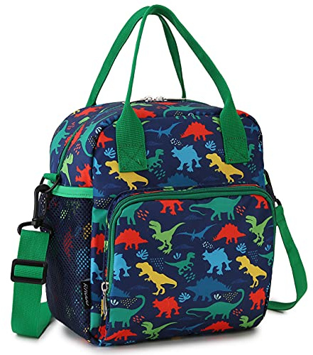 RAVUO Bolsa Almuerzo para Niños Bolsa porta Alimentos Bolso Isotermica Bolsa Térmica Comida Infantil de Dinosaurios para Niños Lunch Bag Loncheras con Correa de Hombro Ajustable Desmontable
