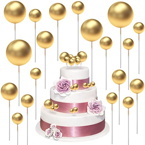 40 Stück Mini Cupcake Topper Schaum Runde Ball Ballon Kuchendeckel Backformen Dekoration Werkzeuge Perlen DIY Kuchen Topper Picks für Valentinstag Geburtstag Hochzeit Bedarf Deko (Gold)