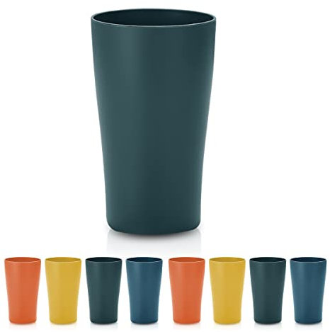 Kyraton Plastic Cups Reusable 8 Pieces, Unbreakable Water Drinking Cup, Tumblers for Indoor Outdoor Travel Poolside Bathroom Adult Light Weight Easy to Carry BPA Free (Dark Green)