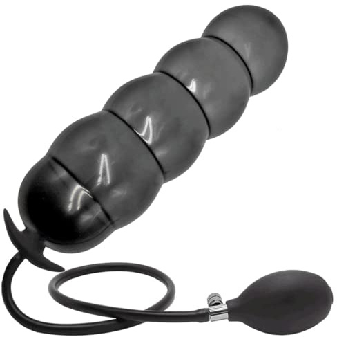 xofoco 50cm*14cm Analplug Analdildo Analstöpsel Eingebauter Silikonkern 5 Perlen Aufblasbarer Mund Ballon mit Pumpe Silicone Sexspielzeug dildo für Paare/Männer/Frauen, Schwarz