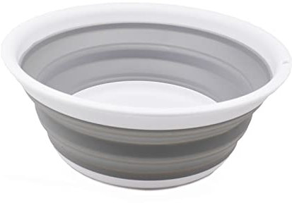 SAMMART 5,5 l zusammenklappbare Wanne – Faltbare Geschirrwanne – tragbares Waschbecken – platzsparende Kunststoff-Waschwanne (Weiß/Grau, 1)