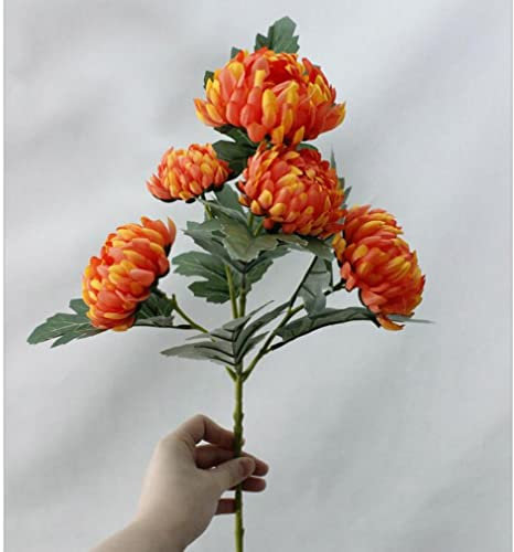 Equirider Große Ringelblumen Chrysantheme mit Blättern weiß Kunstseide Blumen Zimmer Tischdekoration Hochzeit