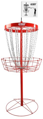 GSE Games & Sports Expert Deluxe Protable Disc Golf Basket, 24-Chain Metal Practice Disc Golf Target with Carrying Bag, for Outdoor, Yard, Backyard, Park Training & Games(Red)