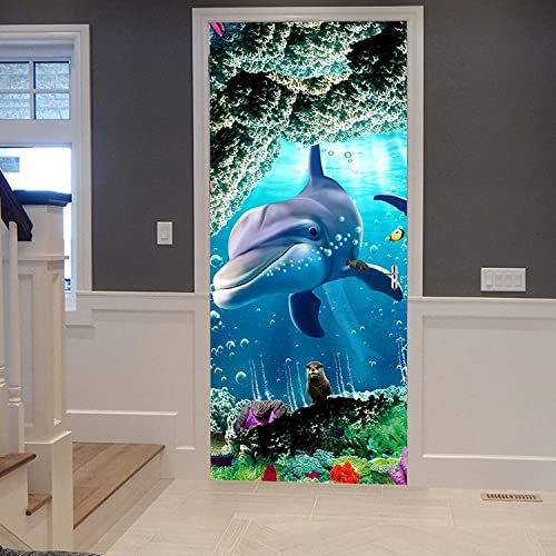 3D Türaufkleber Selbstklebend Türtapete Delphin Meerestier 90 X 200 Cm Türfolie Poster Pvc Abnehmbar Wasserdichte Türposter Stickers - Kinderzimmer Wohnzimmer Küche Schlafzimmer Arbeitszimmer Bürotür