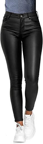 ORANDESIGNE Pantaloni in Pelle da Donna PU Leather Look Skinny Leggings Vita Alta Stretch Nera Pantaloni Slim Fit Pantaloni in Ecopelle Treggins Push Up Pants Biker Pantaloni A Nero XS