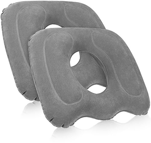 Leinuosen 2 Pcs Inflatable Seat Cushion 18.1'' x 15.7'' x 4.7'' Portable Lift Donut Pillow Height Adjustable Hemorrhoid Pillow for Tailbone Back Pain Bed Sore Home Car Chair Wheelchair Sitting (Grey)