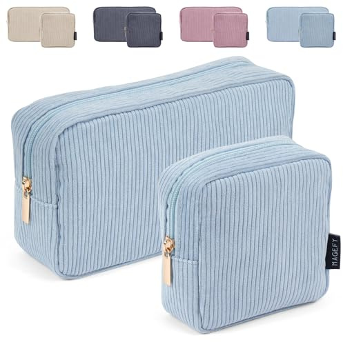 MAGEFY Kosmetiktasche Kleine Make up Tasche für Handtasche, Cord Schminktasche Damen mit Fächern Reise Makeup Tasche für Frauen