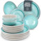 Juego de vajilla de gres para 6 personas Ibiza 24 piezas - Set de vajilla mediterránea - Resistente al lavavajillas, microondas y arañazos - Set de platos y cuencos - Pure Living Beige y Turquesa