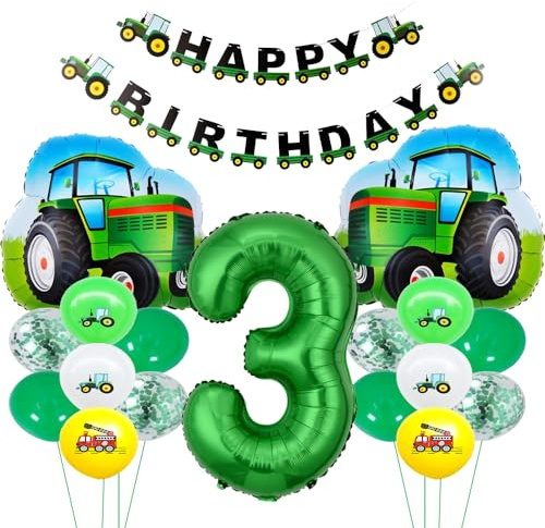 ZWWsullo Traktor Geburtstag Deko Set für 3 Jahre Junge - Luftballons, Geko und Geschenke zum Kindergeburtstag