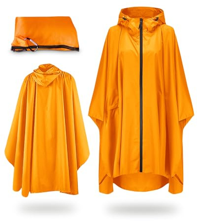 Snowalva Poncho Waterproof Adult 2024 Newly Upgraded Fabric Zipper Lightweight Reusable Rain Poncho Adult Waterproof Traveling Festival Poncho Waterproof Adult for Outdoor Camping Cycling Orange