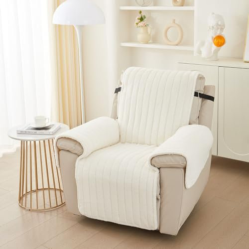 Highdi Sesselschoner für Relaxsessel 1 Sitzer Fernsehsessel Ruhesessel Bezüge, Weich Kunstkaninchenfell Sesselschutz Sesselauflage Universal Plüsch Sesselbezug Lehnenschutz (55x200cm,Beige)