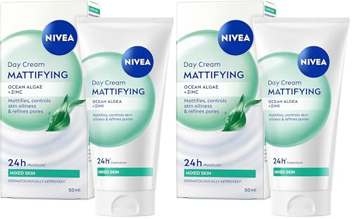 NIVEA Soin de Jour Essentials 24H Hydratation Intense + Matifiant (1 x 50 ml), crème hydratante visage, soin femme & homme enrichi en minéraux et antioxydant (Lot de 2)