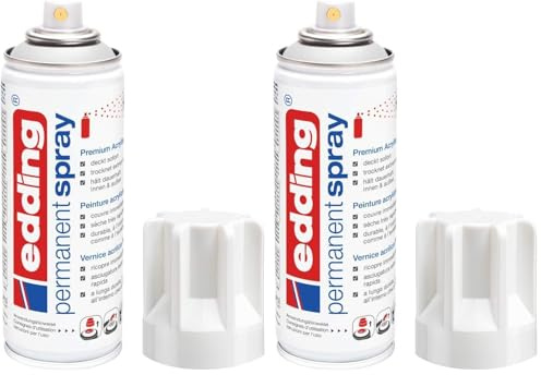 edding 5200 Permanent Spray - weiß glänzend - 200 ml - Acryllack zum Lackieren und Dekorieren von Glas, Metall, Holz, Keramik, Kunststoff, Leinwand - Lackspray, Acrylspray, Farbspray (Packung mit 2)
