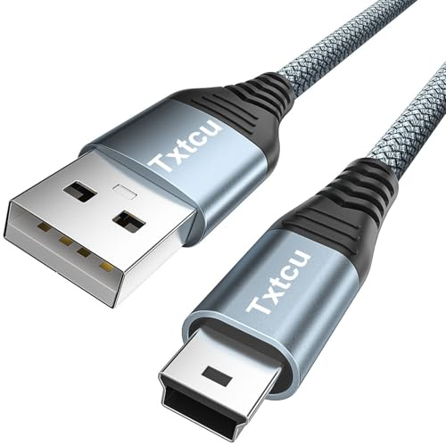 Txtcu Mini USB Cable 2M, USB 2.0 Type A to Mini B Cable Support Data Sync and Charging Lead Compatible with Hero 4/3, PS3 Controller, Dash Cam, SatNav, GPS Receiver, PDAs, Camera