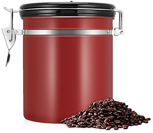 Coffee Canister, Stainless Steel Airtight Canister Airtight Stainless Steel Kitchen Food Storage Container 1.5L Airtight Coffee Beans Container Storage Canister Can (Wine Red)