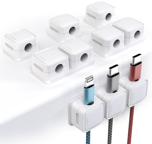 Smofish Clip Câble, 6 Pcs 10 Trous Organisateur Câble Magnetique avec Auto-adhésifs, Clips Rangement de Câble, pour Câble Chargement USB, Câbles d'alimentation, pour Maison, Bureau (Blanc)