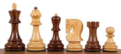 Sunrise Chess & Games Zagreb Schachfiguren - Indische Akazie & Buchsbaum, 3,5 Zoll, Handgeschnitzt, Fein Poliert, Traditionelles Design