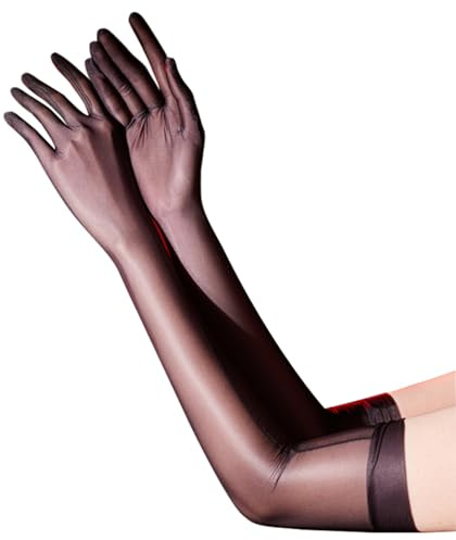 CHICTRY Guanti Trasparente Guante in Raso Donna da Opera a Gomito per Matrimoni Serate Accessori da Sposa Guanti lunghi in raso Guante di Protezione UV Nero L