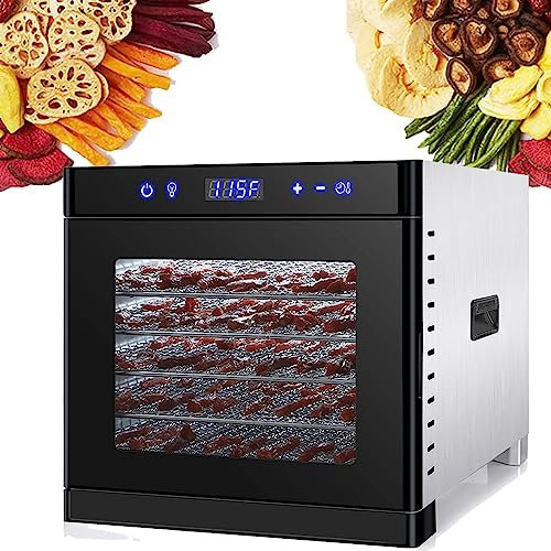 Food Dehydrator Machine, Commercial Fruit Food Dryer Dehydrator with 6/8 Trays, Adjustable Timer and Temperature Control, Electric Food Dehydrator for Beef Jerky, Fruits, Vegetables