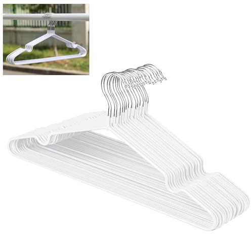 20Pack Rubber Coated Metal Hangers,Rust Resistant Sturdy Metal Hangers Space Saving Organiser Clothes Hangers For Wardrobes Coat Rack Rails (White)