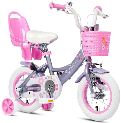 Glerc Maggie 12-Tums Barncykel För 2-3-4 År. Småflickors Bäbiscykel Med Docksäte, Korg Och Stödhjul. Presentidé I Lila