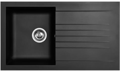 Liquida KAVL860BL 1.0 Bowl Composite Reversible Black Kitchen Sink and Waste Kit