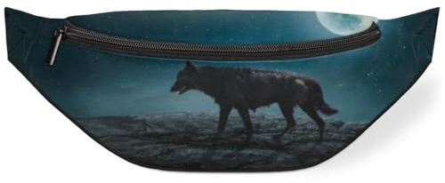 Moon Night Alone Wolf Gürteltasche für Damen, Herren, Mädchen, Jungen, Kinder, Wolfsbauchtasche, Bauchtasche, Geldbörse, Gürteltasche für Reisen, Sport, Laufen, farbe, M
