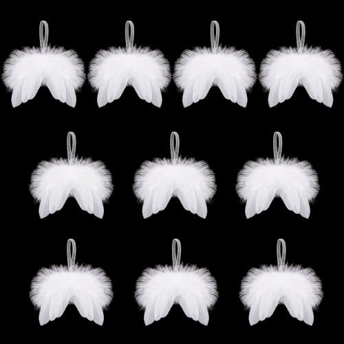 Becellen 10 Pièces Ailes d'Ange Blanches - Décorations Sapin de Noël à Suspendre - Mini Plumes d'Ange Pendentifs 8cm