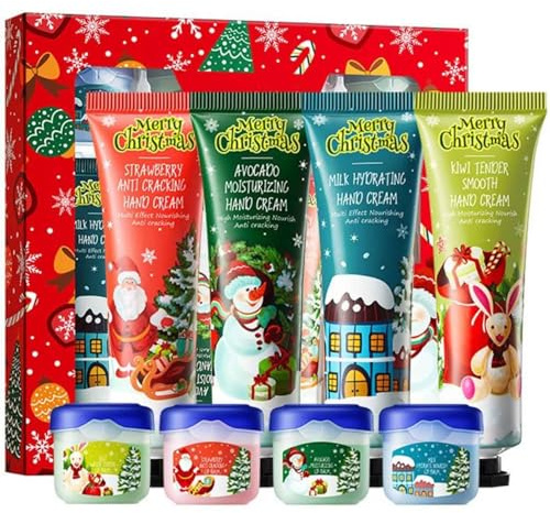 ARCHIDATE Handcreme für Trockene Hände - 8PCS Handcreme Geschenksets für Frauen - Pflegecreme Geschenkset mit Handcreme & Lippenbalsam - Feuchtigkeitscreme Handcreme Mini - Kleine Geschenk Hautpflege