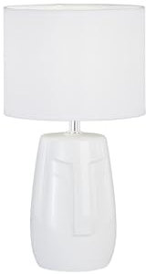 meineWunschleuchte Tischlampe Weiß mit Keramikfuß & Stoffschirm, Höhe 36,5cm