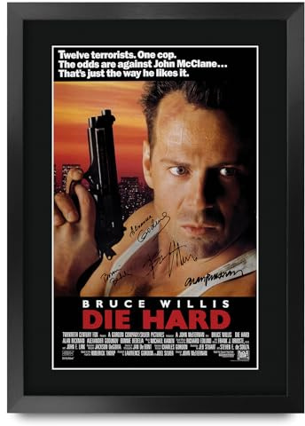 HWC Trading Die Hard Geschenke Geduckter Poster Signiertes Autogramm Foto für Fans von Film Memorabilien - A3 Gerahmt