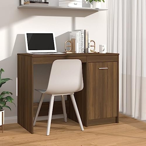 FENLAX Schreibtisch Büro Braun Eichen-Optik 100x50x76 cm Holzwerkstoff Feuchtigkeitsbeständigkeit Modernen Arbeitstisch Mit einem Eingebauten Schrank Versehen zur Aufbewahrung von Büchern