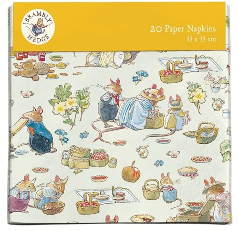 Museums & Galleries Pack of 20 Paper Serviette Napkins - Brambly Hedge Spring Picnic Illustrated Mice Design - Disposable Tableware