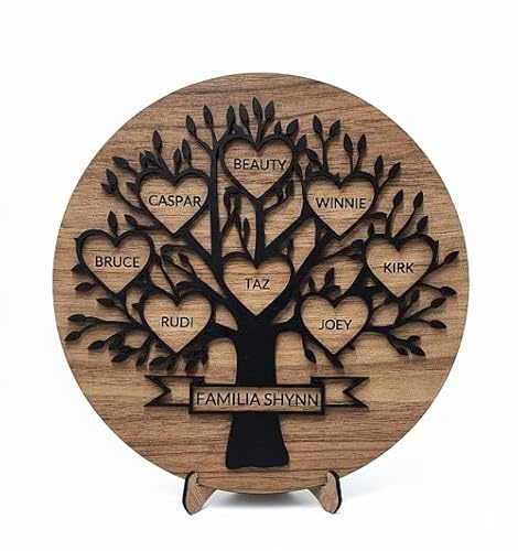 Árbol de la Vida Personalizado Mamá con Nombres - Árbol Genealógico Artesanal para Decoración de Pared - Regalo Dia de la Madre (Llega a Tiempo)- Madera Artesanal Arlity (20x20 cm) Hecho en España
