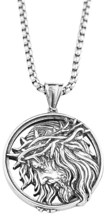 Sumpgle Collar de hombre de acero inoxidable estilo punk vintage Joyería colgante de acero de titanio de Jesús griego antiguo