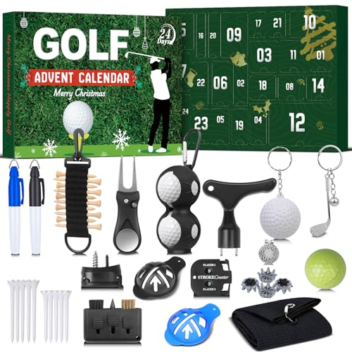 Adventskalender 2025 Herren - 24 Tage Adventskalender mit Golfzubehör, Golfbälle, Ballmarker, Spielzähler - Weihnachtsgeschenke für Vater, Ehemann oder Freund