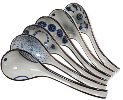 COSMEVIVI 6piezas Cuchara Sopera De Azul y Cucharas De Mesa Para Servir y Comer Sopera Asiática Para Ramen y Sopa