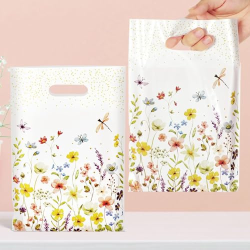 COLOFALLA 30 Stücke Blumen Geschenktüten Klein Geschenktüten 16.5 x 25 cm Hochzeit Party Mitgebsel Tüten Gastgeschenke Party Tüten Kindergeburtstag Partytüten (Blume und Schmetterling)