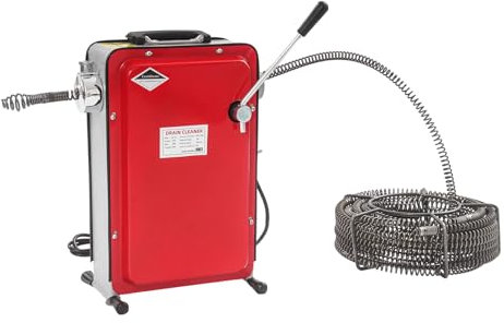 Pulitore elettrico per tubi, 240 W, 30 m, a spirale, per la pulizia dei tubi, con 6 testine di taglio, per intasamento da capelli, grasso e foglie, spirale per la pulizia dei tubi fino a 100 mm di
