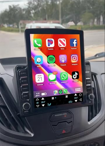 Surakey 9.7'' Android 14 Car Stereo Radio for Ford Transit Custom 2013 2014 2015 2016 2017 2018 2019 2+64G Wired/Wireless with Carplay GPS Support OBD OBD2 DVR TPMS TV Box MIC,U Disk,DSP,DAB+