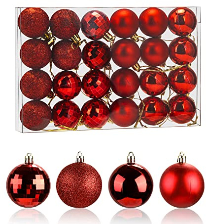 24 Stück Weihnachtskugeln 4cm Weihnachtsbaum Rot, Christbaumkugeln Kunststoff Bruchsicher Bruchsicher Weihnachtsbaumkugeln Christbaumschmuck Christbaumkugeln für Festival Dekorationen