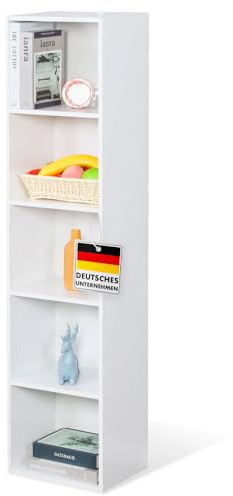Floordirekt Bücherregal, Regal weiß mit 5 Fächern, Würfelregal, 24T x 32B x 132H cm, Raumteiler für Kinderzimmer, Wohnzimmer, Büro und Schlafzimmer (Alaska)